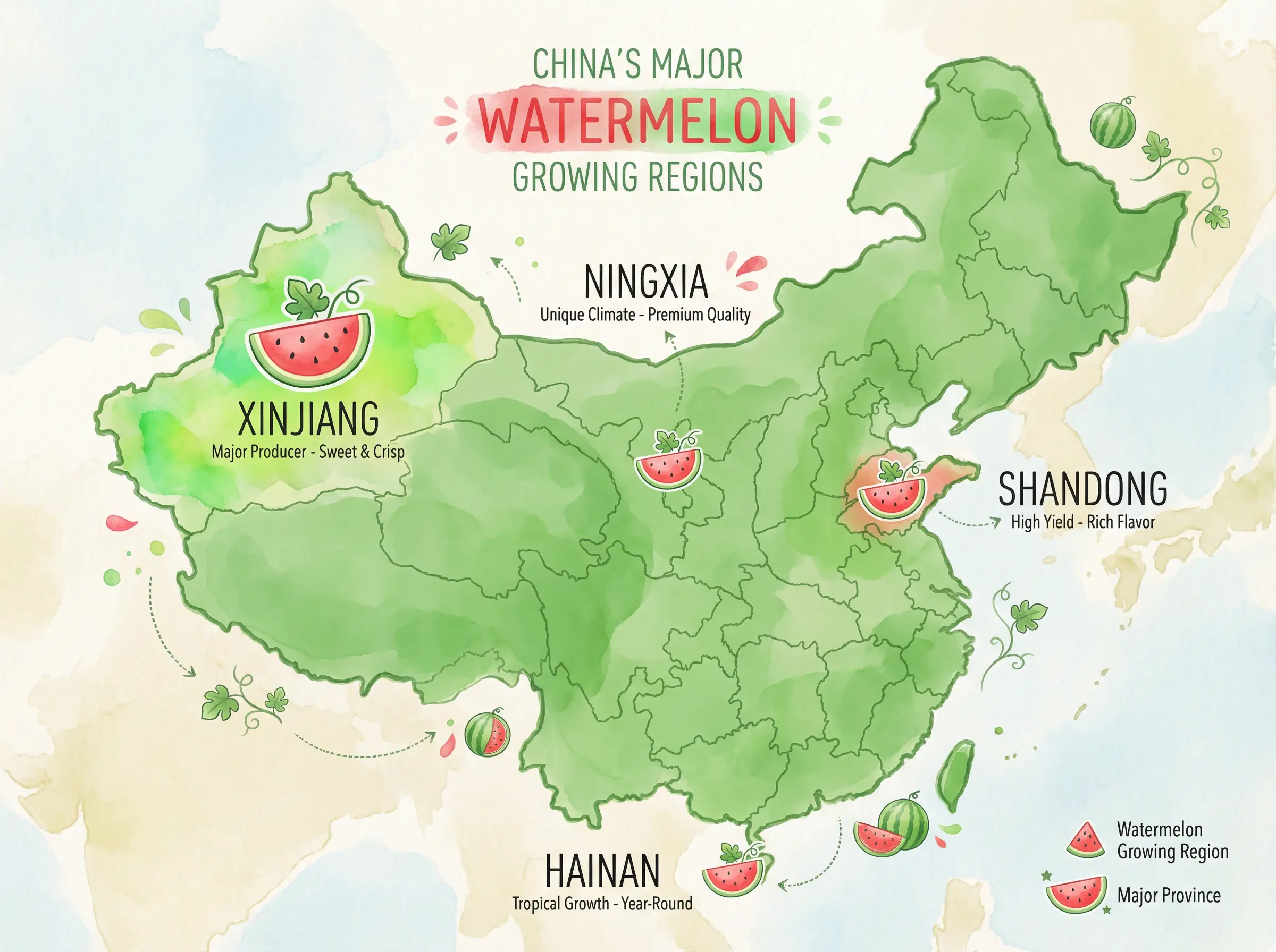 中国西瓜主要产地分布地图 - 吃瓜五一